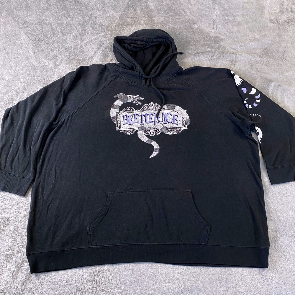Beetlejuice Hoodie Women Plus Size 5 Black Graphic Pullover Street Goth Grunge